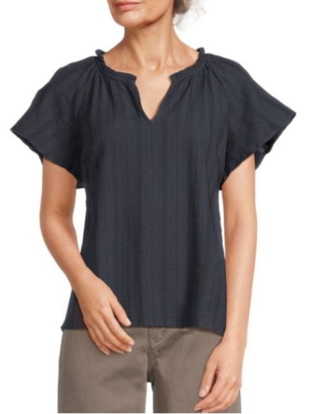 marine layer nautical lightweight navy flutter sleeve gauze cotton top